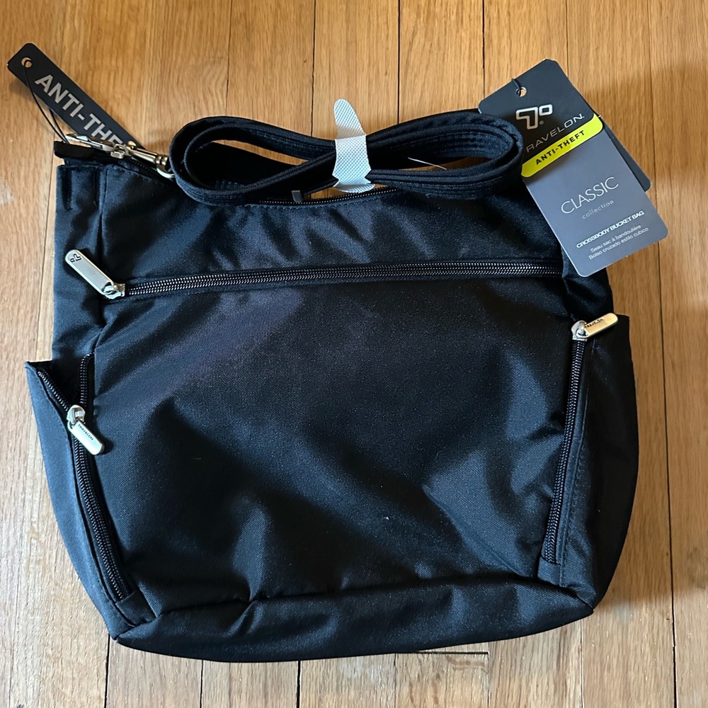Travelon anti-theft Crossbody bucket bag.
